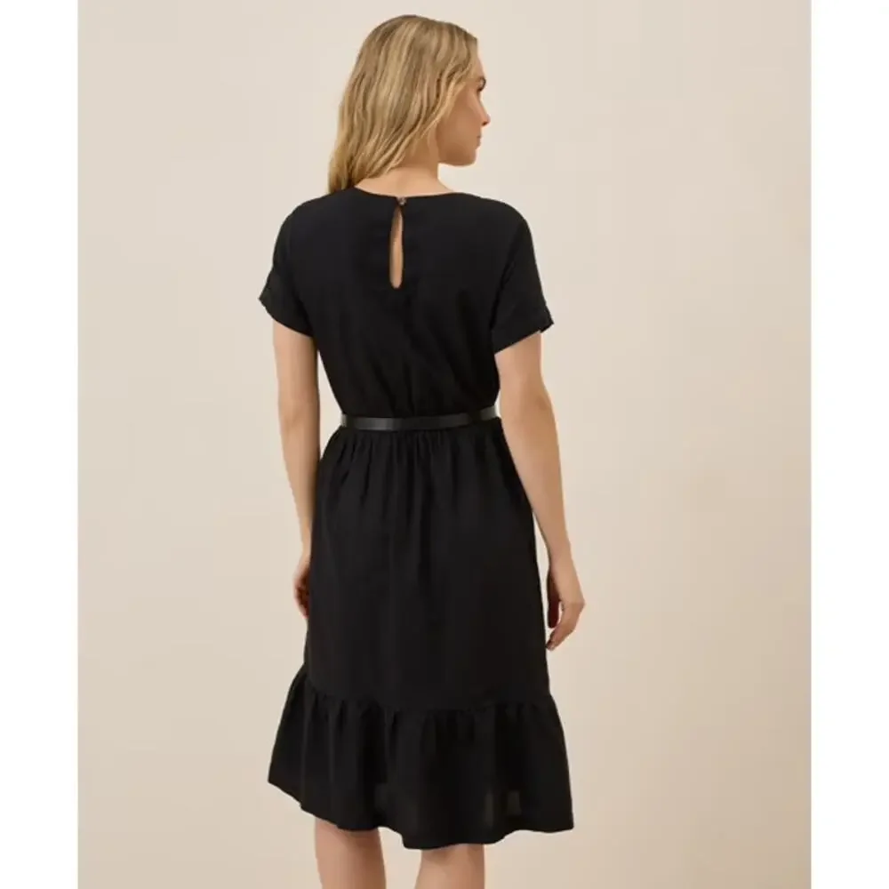 NWOT Pact Linen Blend Midi Dress Womens Sz Medium Black Organic Cotton